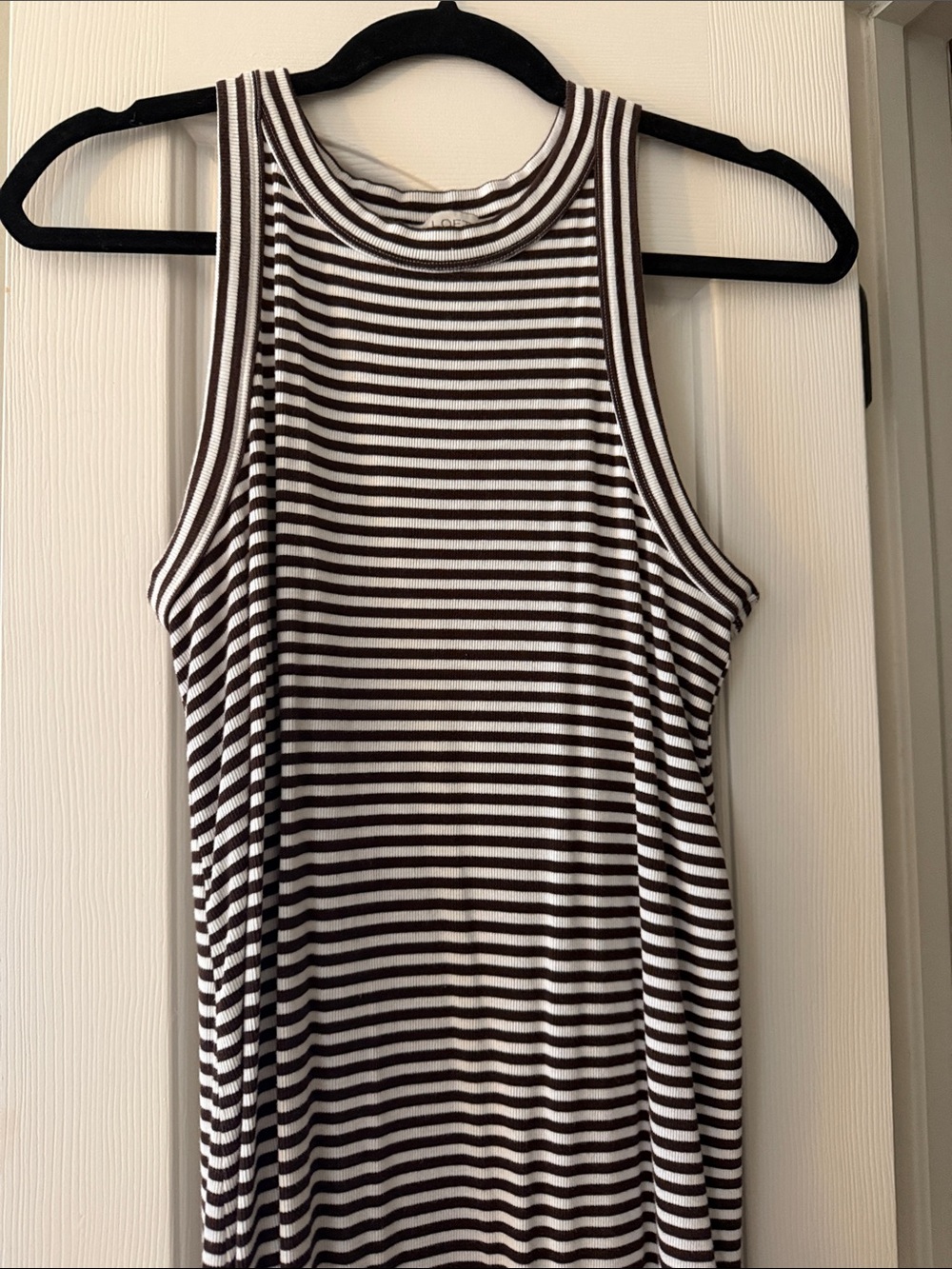 LOFT Brown and White Striped Sleeveless Maxi Dress